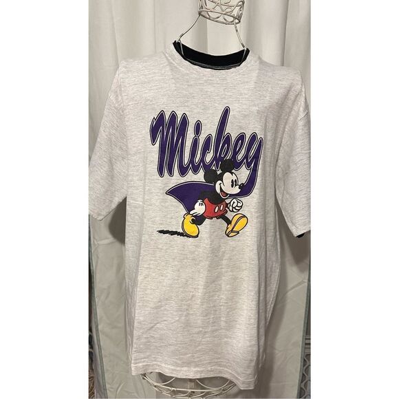Vintage The Disney Store Label - MICKEY MOUSE (large ) Heavy T-Shirt Gray Purple - Picture 1 of 7